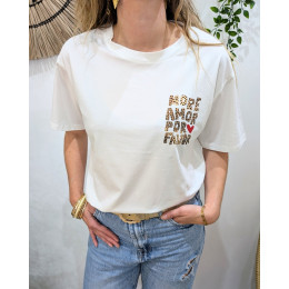 T-shirt femme écru more amor por favor léopard 