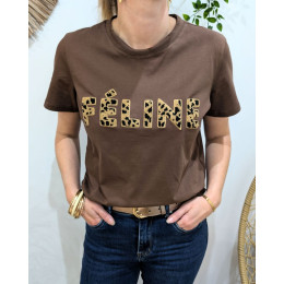 T-Shirt femme marron Féline
