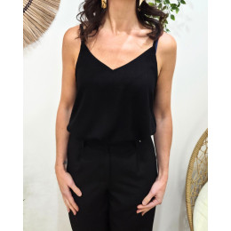 Top femme noir dos V brodé Céleste