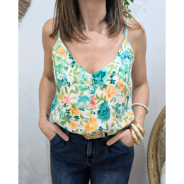Top femme fleuri vert Raissa
