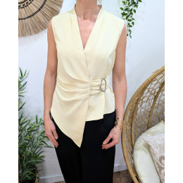 Top effet cache-coeur femme jaune