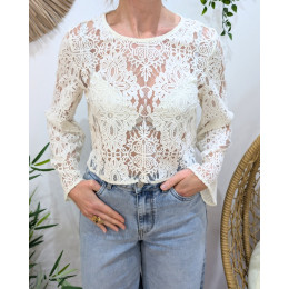 Top dentelle manches longues écru