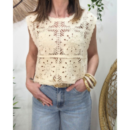 Top femme crochet beige