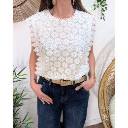 Top femme dentelle de fleurs blanche Ippolita