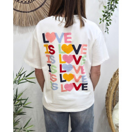 T-shirt femme blanc love is love multicolore