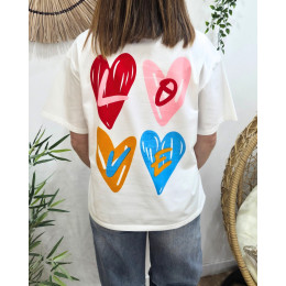 T-shirt femme blanc 4 coeurs love