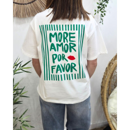 T-shirt femme blanc more amor por favor vert