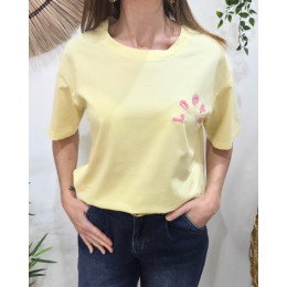 T-shirt femme jaune love teddy rose