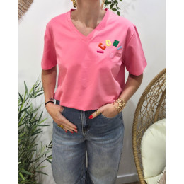 T-shirt femme rose ICONIC moumoute multicolore