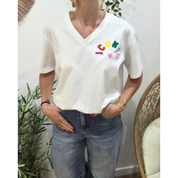 T-shirt femme blanc ICONIC moumoute multicolore