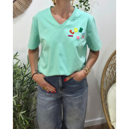 T-shirt femme vert d'eau ICONIC moumoute multicolore