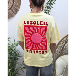 T-shirt femme jaune le soleil rose et rouge