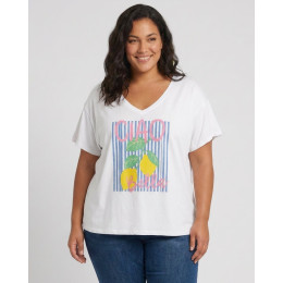 T-Shirt femme blanc citrons Ciao Bella rayures bleues