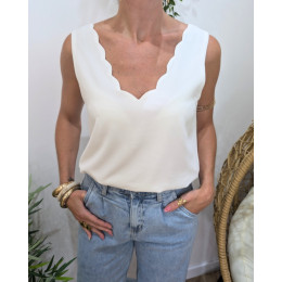 Top femme écru dos boutonné Célestia