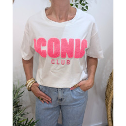 T-shirt femme blanc et rose fuchsia Iconic club 