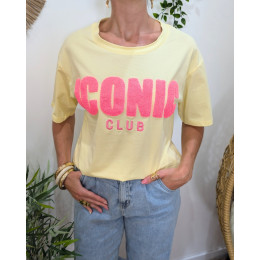 T-shirt femme jaune et rose fuchsia Iconic club 