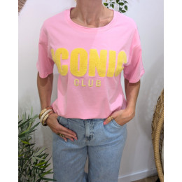 T-shirt femme rose baby et jaune Iconic club 