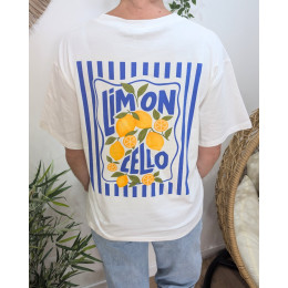 T-shirt femme blanc et bleu limoncello