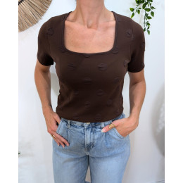 T-Shirt épais femme marron à pois