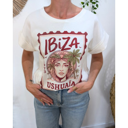 T-Shirt femme écru et terracotta ibiza ushuaïa
