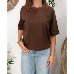 T-shirt femme court uni marron Hannah