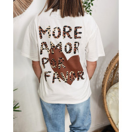 T-shirt femme blanc more amor por favor léopard Adalgisa