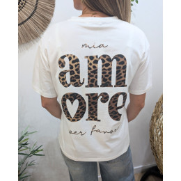 T-shirt femme blanc léopard mia amore per favore
