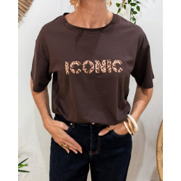 T-shirt femme marron iconic léopard