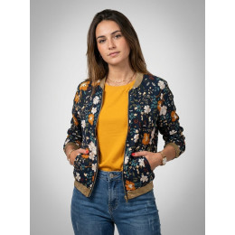 Bombers femme marine imprimé floral beige et moutarde mi-saison léger