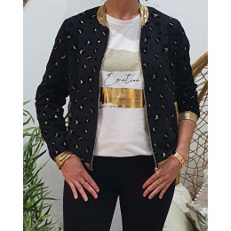 Bombers femme noir motif léopard velour et or