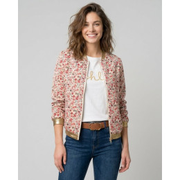 Bombers femme blanc petites fleurs rouges cerises et vertes mi-saison léger