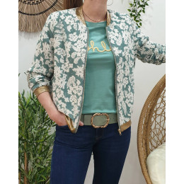 Bombers vert amande fleurs et feuillages blancs