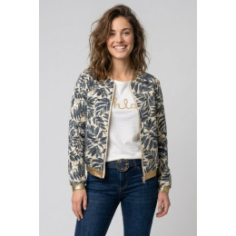 Bombers femme écru feuillage bleu mi-saison léger