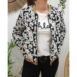 Bombers femme noir feuillage blanc