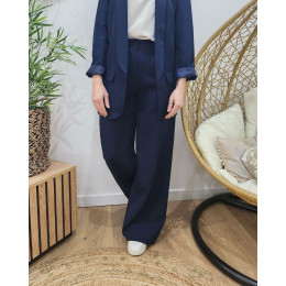 Pantalon femme fluide bleu marine taille haute