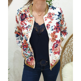 Bombers blanc grosses fleurs multicolores