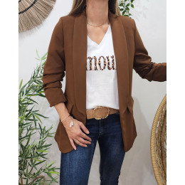 Blazer femme manches plissées marron