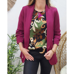 Blazer femme manches plissées rose prune