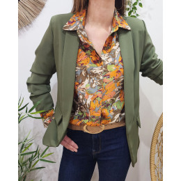 Blazer femme manches plissées kaki
