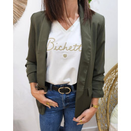 Blazer femme manches plissées kaki