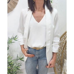 Blazer femme manches plissées blanc
