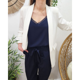 Blazer femme manches plissées blanc