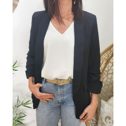 Blazer femme manches plissées noir