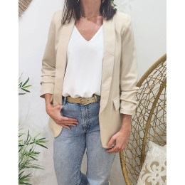 Blazer femme manches plissées beige clair