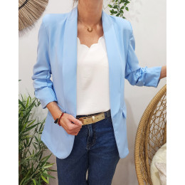 Blazer femme manches plissées bleu ciel