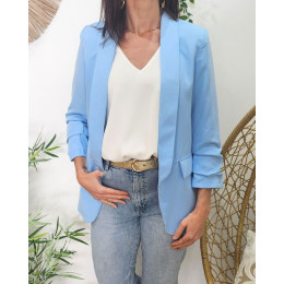 Blazer femme manches plissées bleu ciel