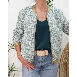 Bombers femme vert amande fleurs blanches Marinette