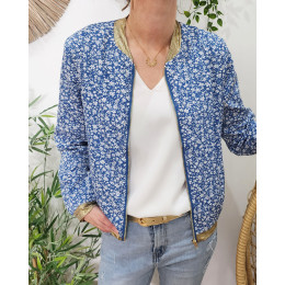 Bombers femme bleu petites fleurs blanches Béatrice