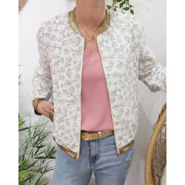 Bombers femme blanc fleurs roses et vertes Ernestine