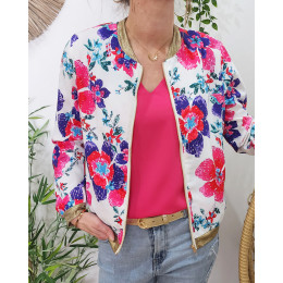 Bombers femme blanc grosses fleurs Vicky